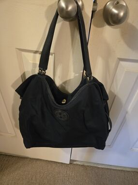 Tory Burch Black Shoulder Tote with Logo Patch
